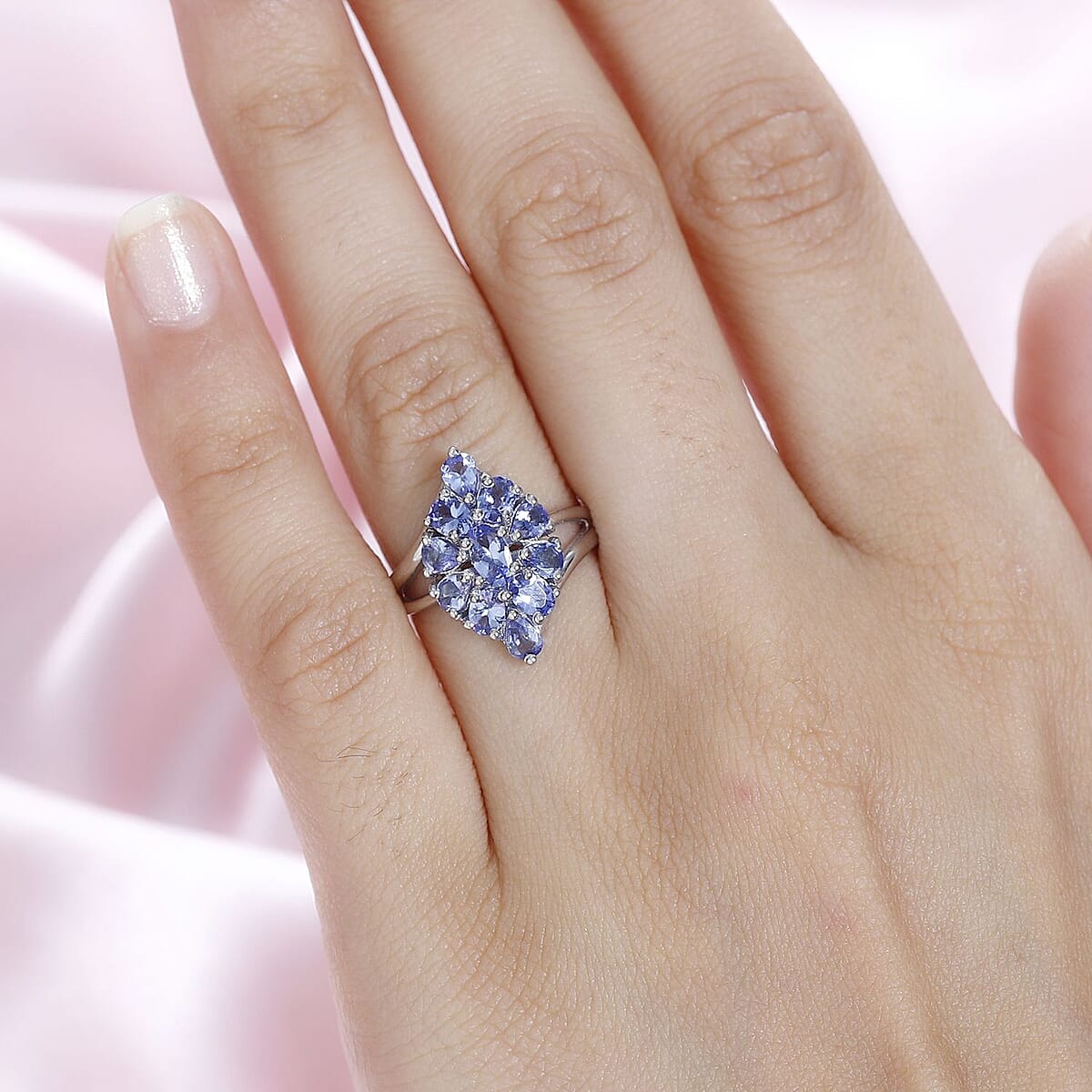 Tanzanite Elongated Ring in Platinum Over Sterling Silver (Size 8.0) 1.75 ctw image number 2