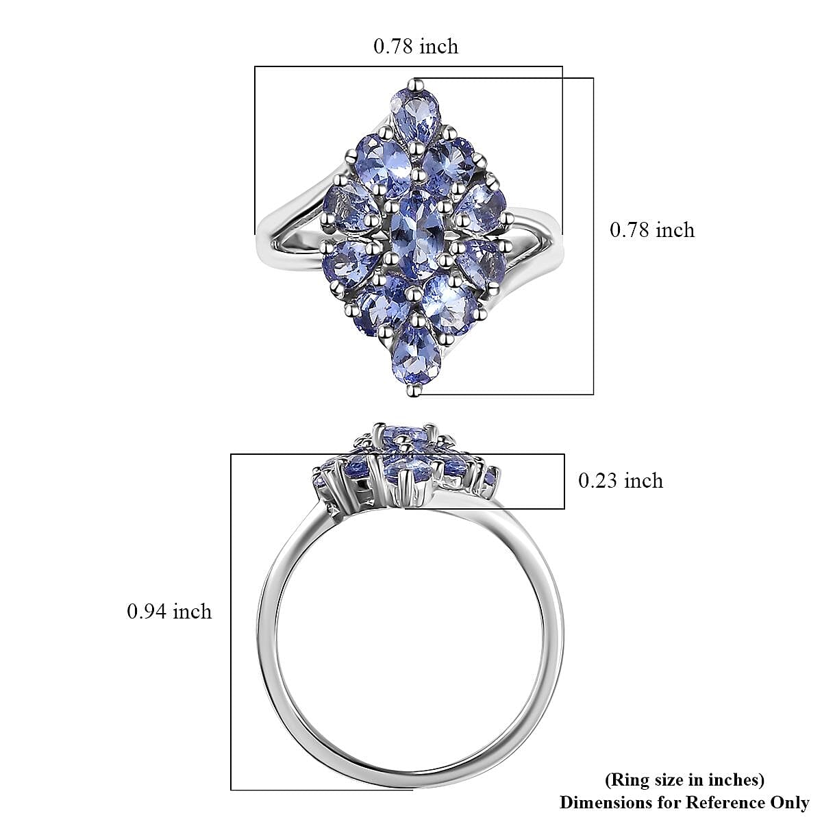 Tanzanite Elongated Ring in Platinum Over Sterling Silver (Size 8.0) 1.75 ctw image number 5