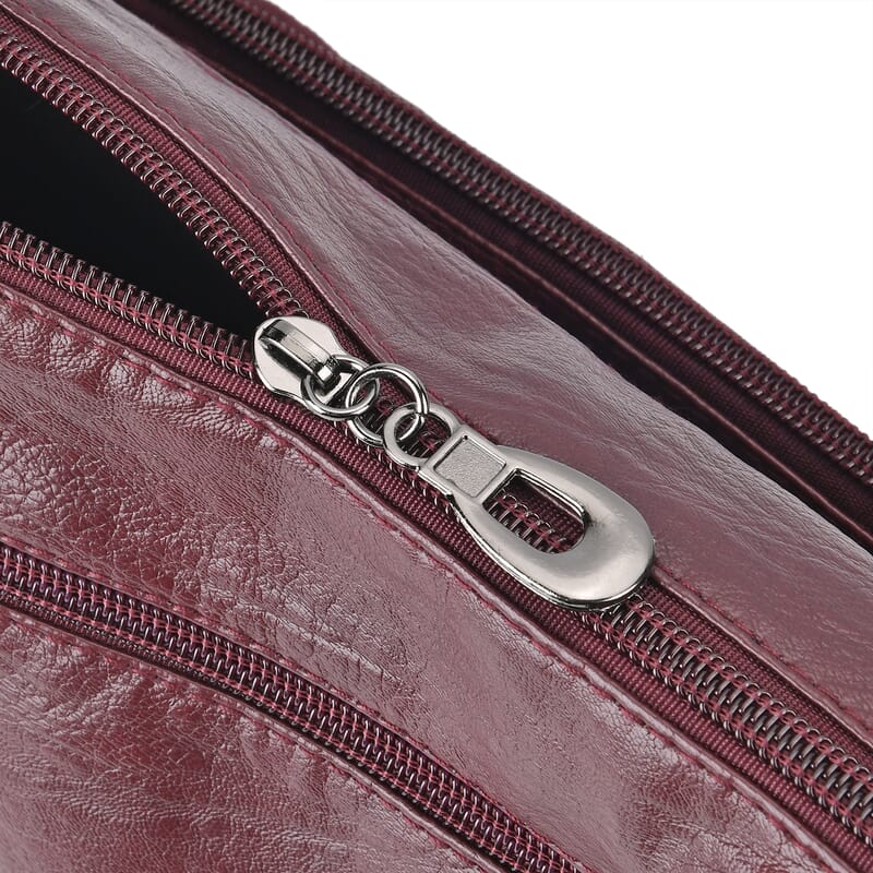 Burgundy Faux Leather Multi Pocket Crossbody Bag with Adjustable Shoulder Strap