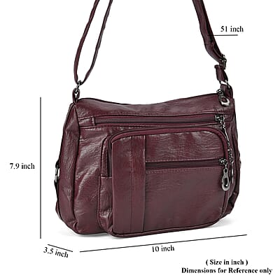 Burgundy Faux Leather Multi Pocket Crossbody Bag with Adjustable Shoulder Strap