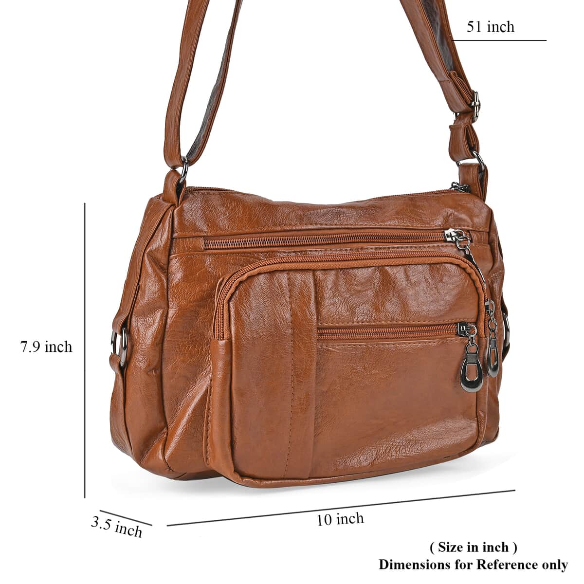 Brown Faux Leather Multi Pocket Crossbody Bag with Adjustable Shoulder Strap image number 6