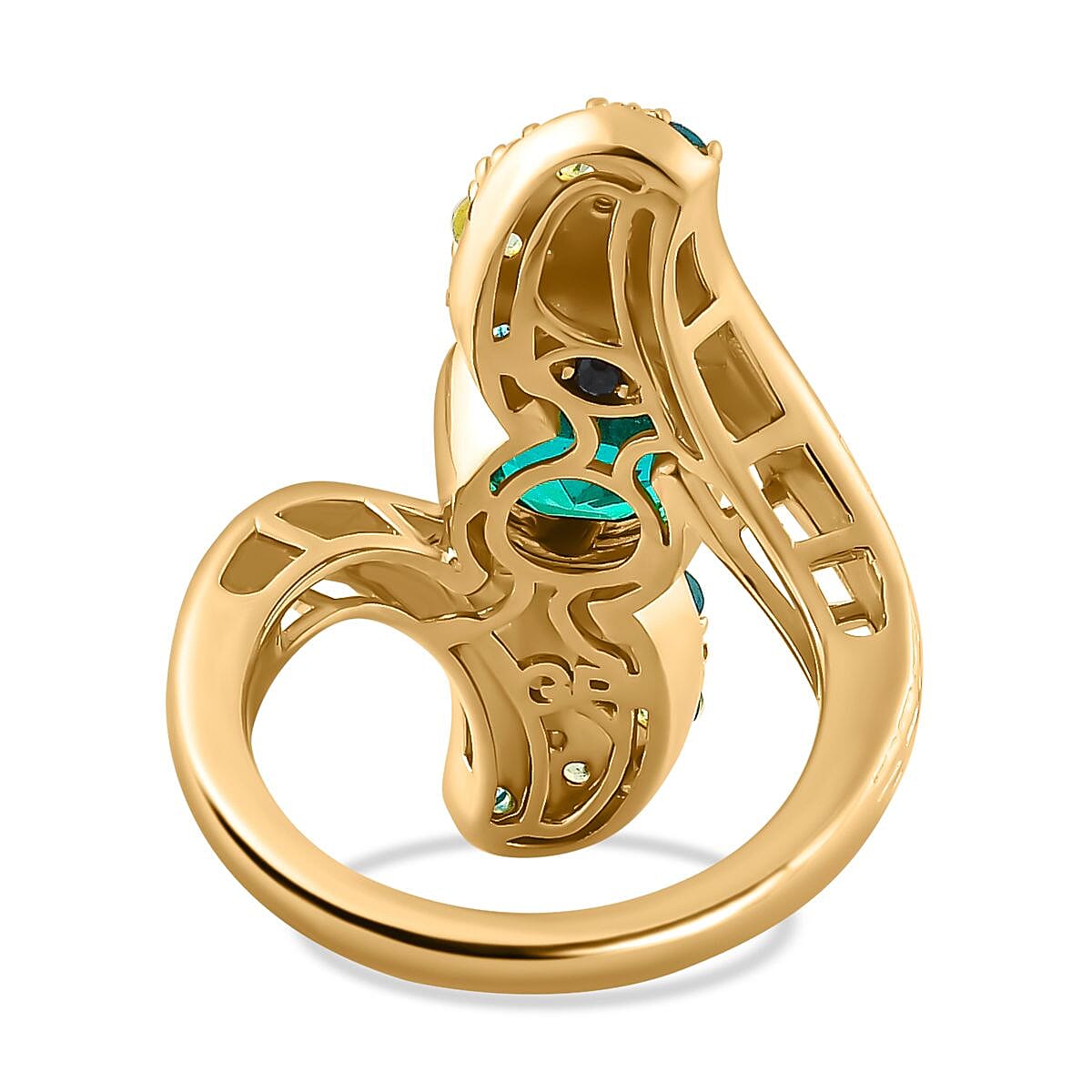 GP Peacock Triplet Quartz and Peridot 2.85 ctw Fancy Ring in Vermeil Yellow Gold Over Sterling Silver (Size 8.0) (8.64 g)
