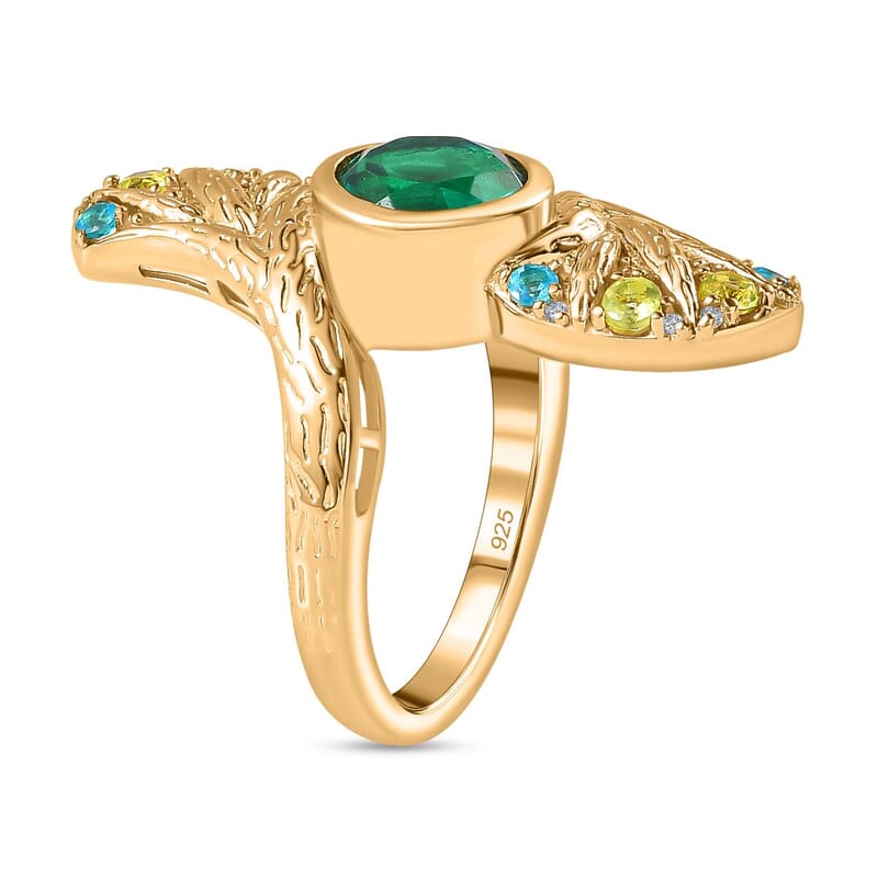 GP Peacock Triplet Quartz 2.85 ctw Fancy Ring in Vermeil Yellow Gold Over Sterling Silver (Size 11.5) (9.14 g)