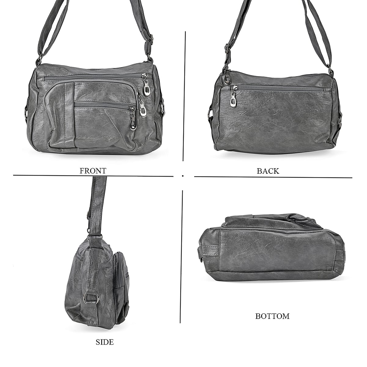 Gray Faux Leather Multi Pocket Crossbody Bag with Adjustable Shoulder Strap image number 3