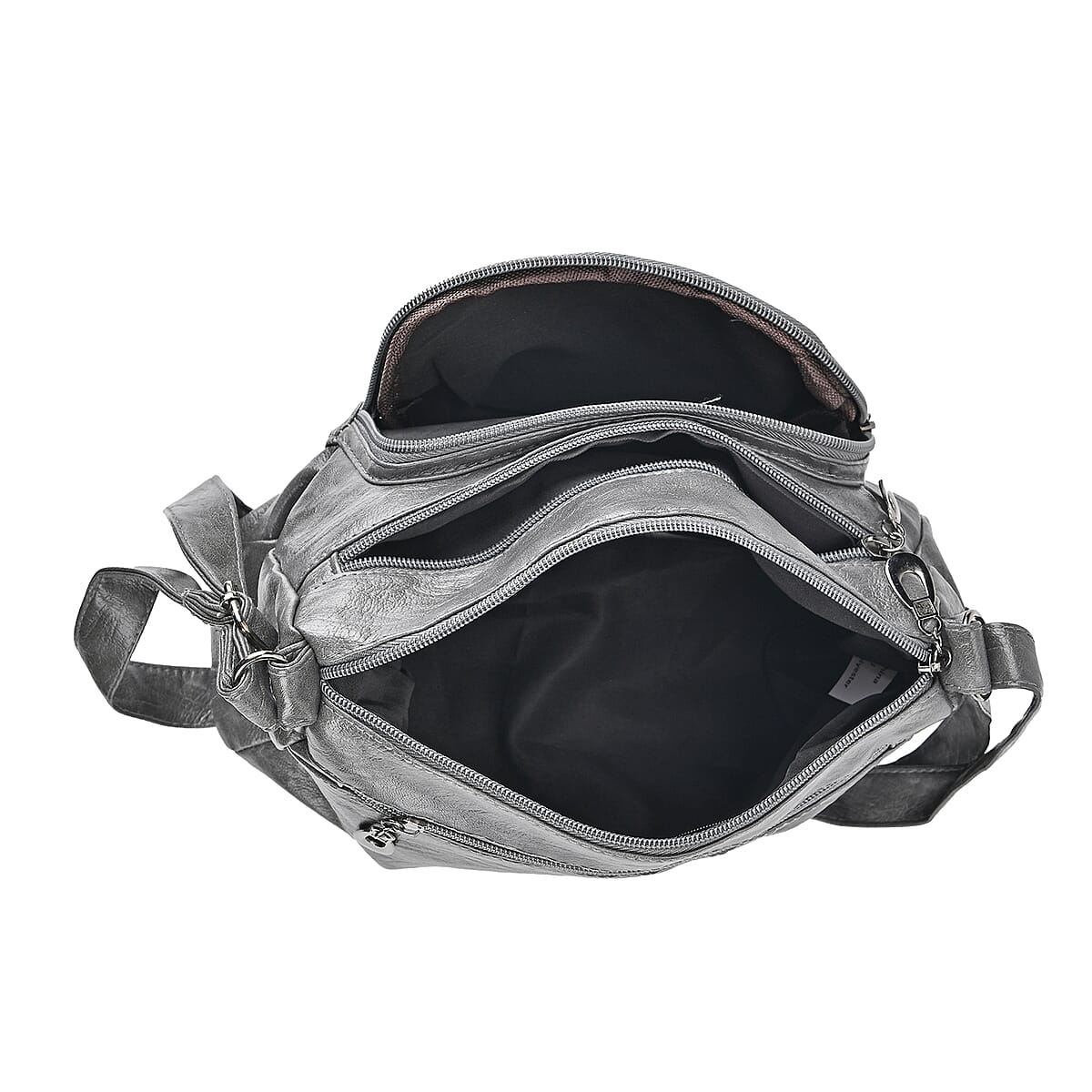 Gray Faux Leather Multi Pocket Crossbody Bag with Adjustable Shoulder Strap image number 4