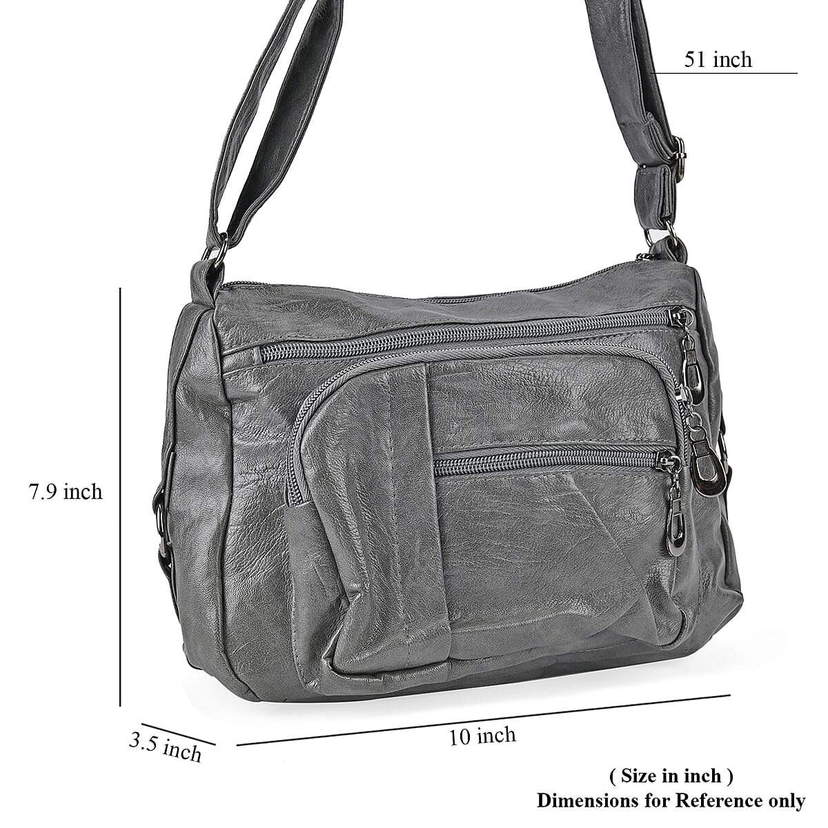 Gray Faux Leather Multi Pocket Crossbody Bag with Adjustable Shoulder Strap image number 6
