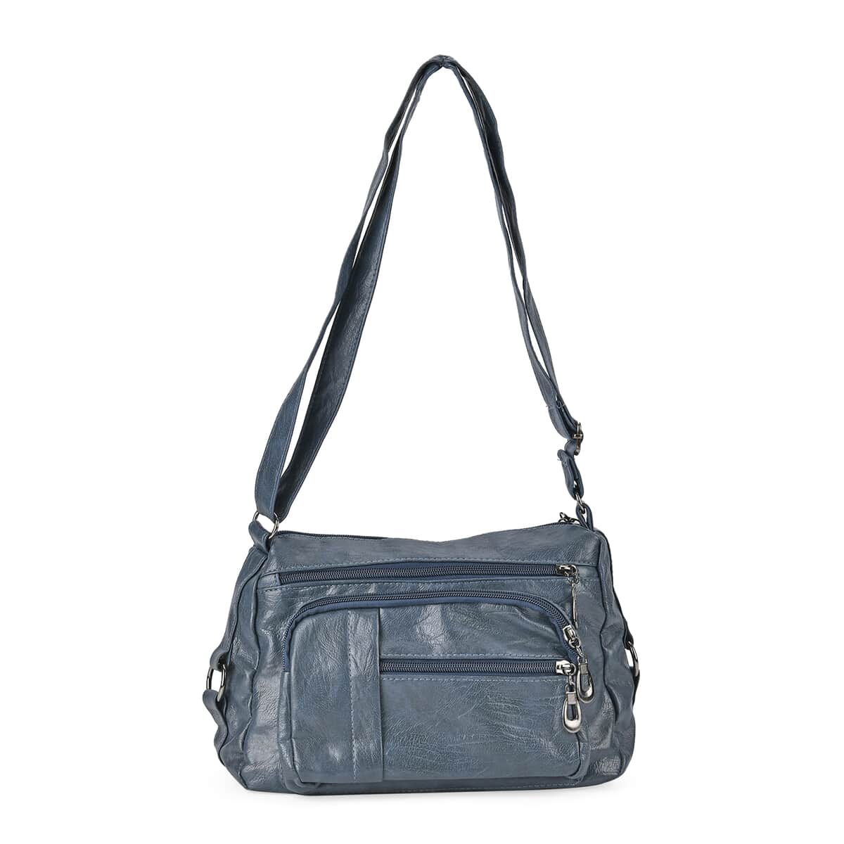 Blue Faux Leather Multi Pocket Crossbody Bag with Adjustable Shoulder Strap image number 0