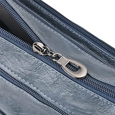 Blue Faux Leather Multi Pocket Crossbody Bag with Adjustable Shoulder Strap