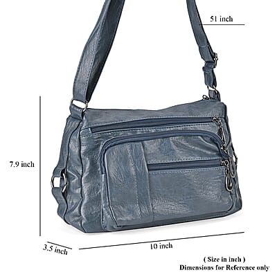 Blue Faux Leather Multi Pocket Crossbody Bag with Adjustable Shoulder Strap