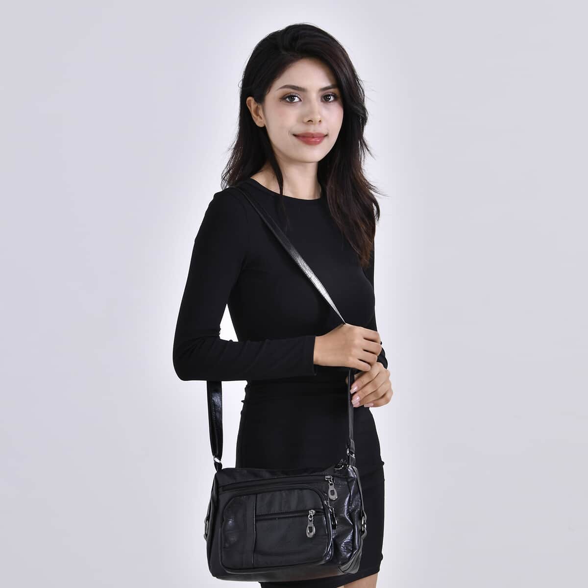 Faux Leather Multi Pocket Crossbody Bag image number 1