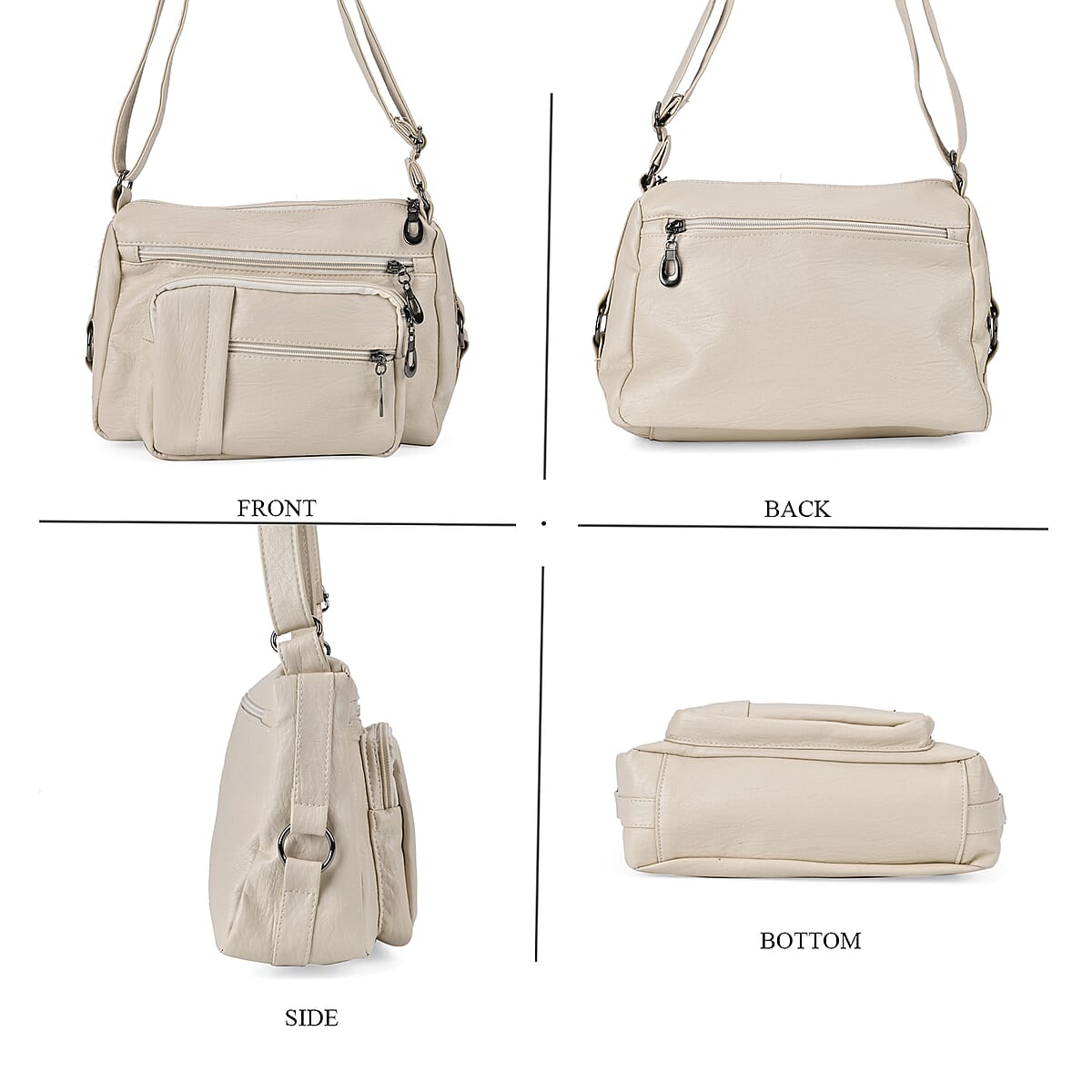 Off White Faux Leather Multi Pocket Crossbody Bag with Adjustable Shoulder Strap image number 3