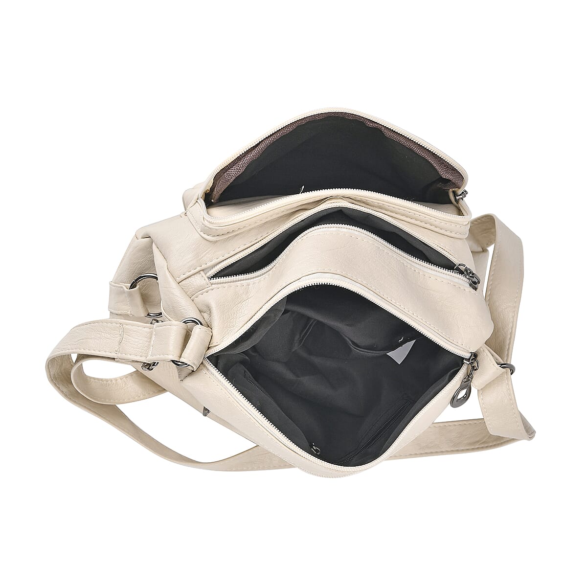 Off White Faux Leather Multi Pocket Crossbody Bag with Adjustable Shoulder Strap image number 4