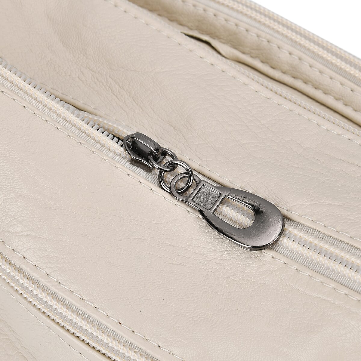 Off White Faux Leather Multi Pocket Crossbody Bag with Adjustable Shoulder Strap image number 5