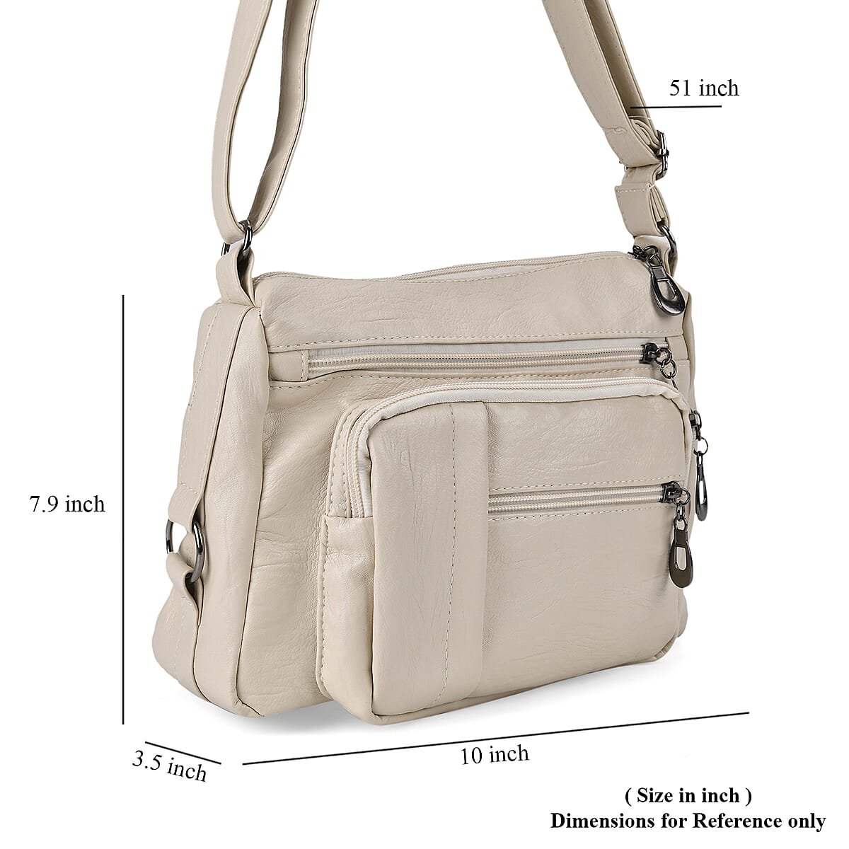 Off White Faux Leather Multi Pocket Crossbody Bag with Adjustable Shoulder Strap image number 6