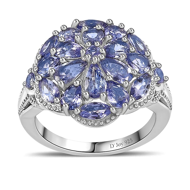 Tanzanite Floral Ring in Platinum Over Sterling Silver (Size 10.0) 3.00 ctw