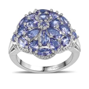 Tanzanite Floral Ring in Platinum Over Sterling Silver (Size 10.0) 3.00 ctw