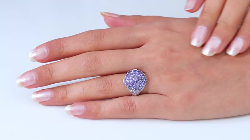 Tanzanite Cluster Ring in Platinum Over Sterling Silver (Size 5.0) 3.00 ctw