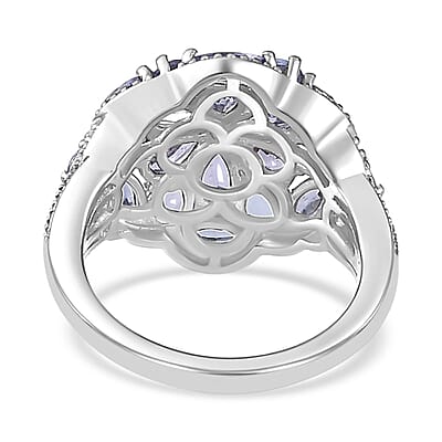 Tanzanite Floral Ring in Platinum Over Sterling Silver (Size 10.0) 3.00 ctw