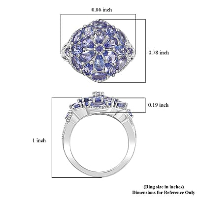 Tanzanite Floral Ring in Platinum Over Sterling Silver (Size 10.0) 3.00 ctw