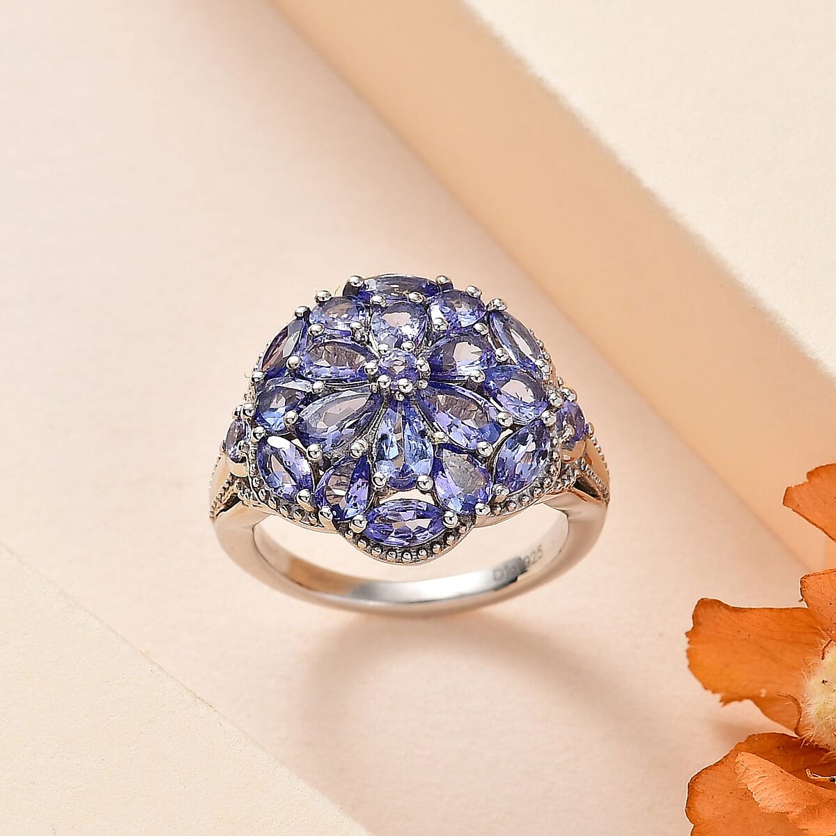 Tanzanite Floral Ring in Platinum Over Sterling Silver (Size 6.0) 3.00 ctw image number 1
