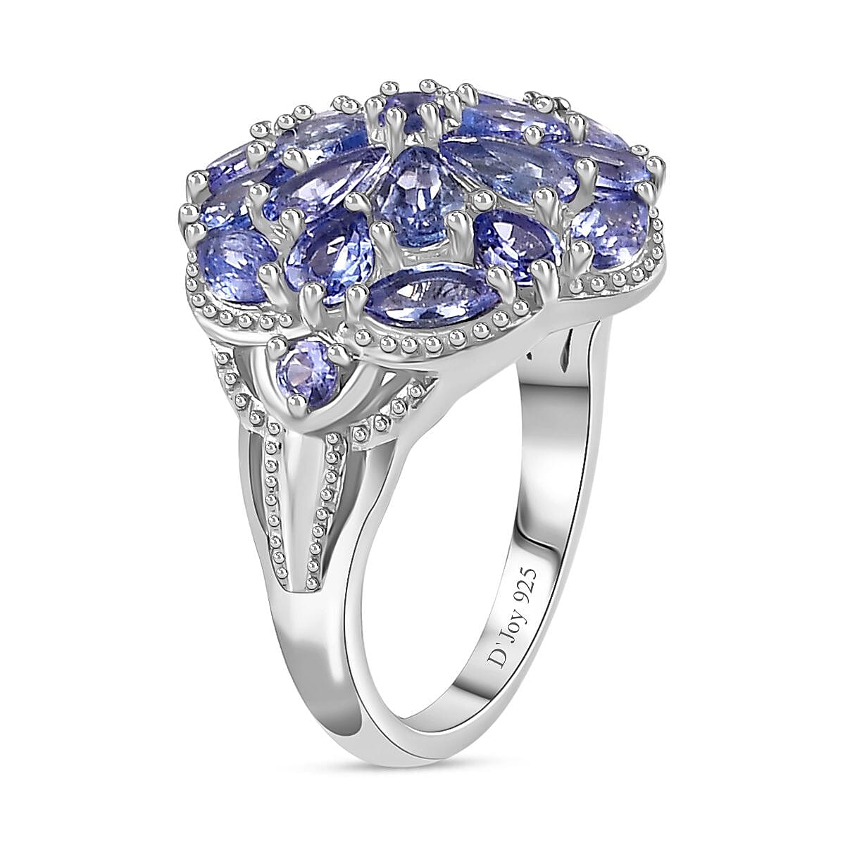Tanzanite Floral Ring in Platinum Over Sterling Silver (Size 6.0) 3.00 ctw image number 3
