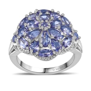 Tanzanite Floral Ring in Platinum Over Sterling Silver (Size 7.0) 3.00 ctw
