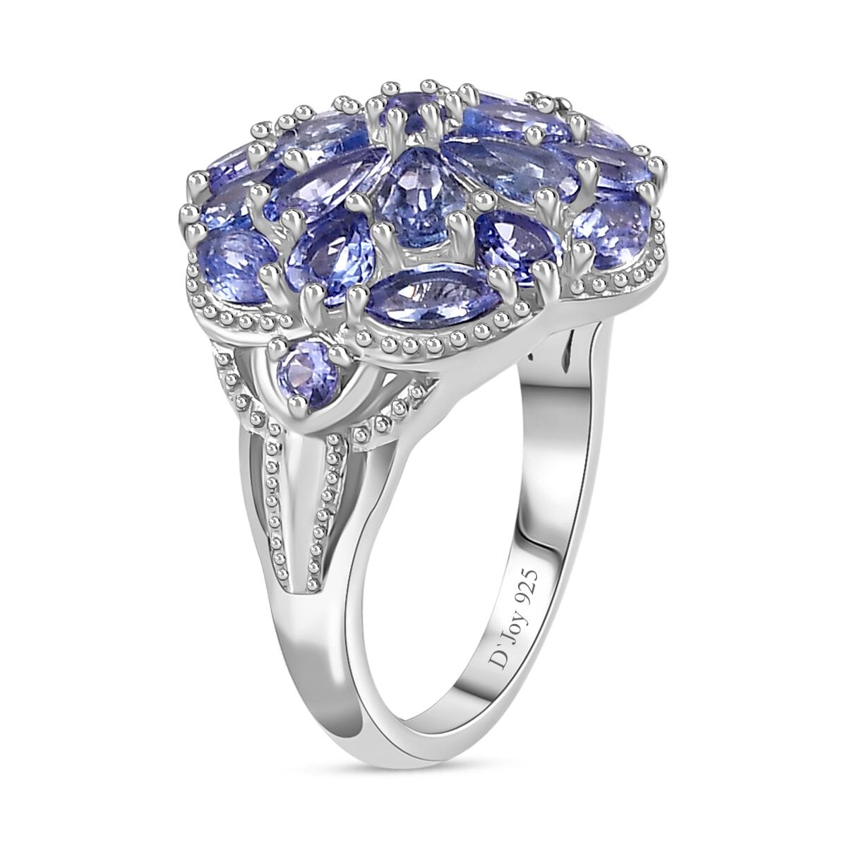 Tanzanite Floral Ring in Platinum Over Sterling Silver (Size 9.0) 3.00 ctw image number 3