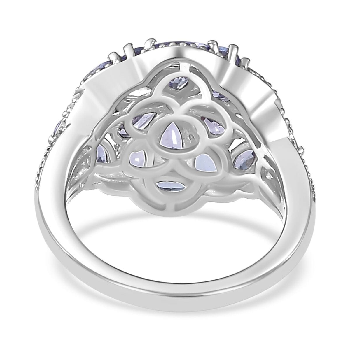 Tanzanite Floral Ring in Platinum Over Sterling Silver (Size 9.0) 3.00 ctw image number 4