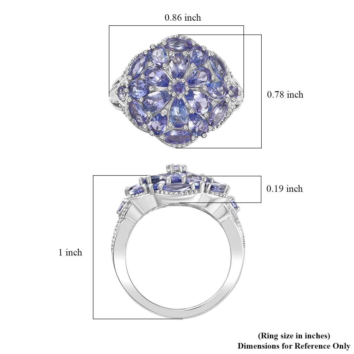 Tanzanite Floral Ring in Platinum Over Sterling Silver (Size 9.0) 3.00 ctw image number 5