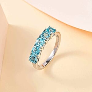 Paraiba Apatite 1.70 ctw Ring in Rhodium Over Sterling Silver (Size 9)
