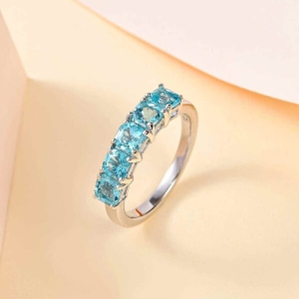 Paraiba Apatite 1.70 ctw Ring in Rhodium Over Sterling Silver (Size 9)