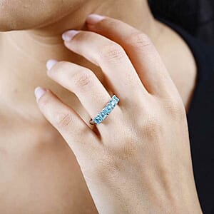 Paraiba Apatite 1.70 ctw Ring in Rhodium Over Sterling Silver (Size 9)