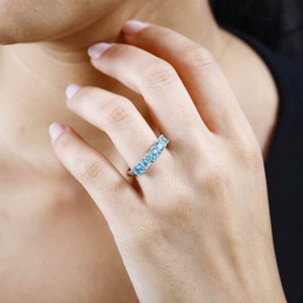 Paraiba Apatite 1.70 ctw Ring in Rhodium Over Sterling Silver (Size 9)