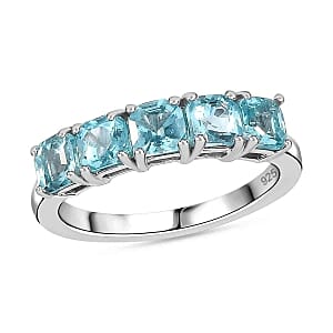 Paraiba Apatite 1.70 ctw Ring in Rhodium Over Sterling Silver (Size 9)