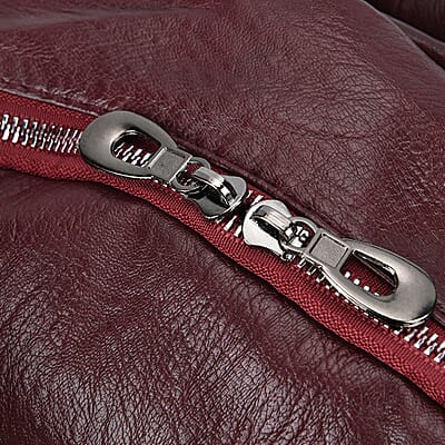Burgundy Faux Leather Multi-Pocket Backpack with Handle Drop and Shoulder Strap