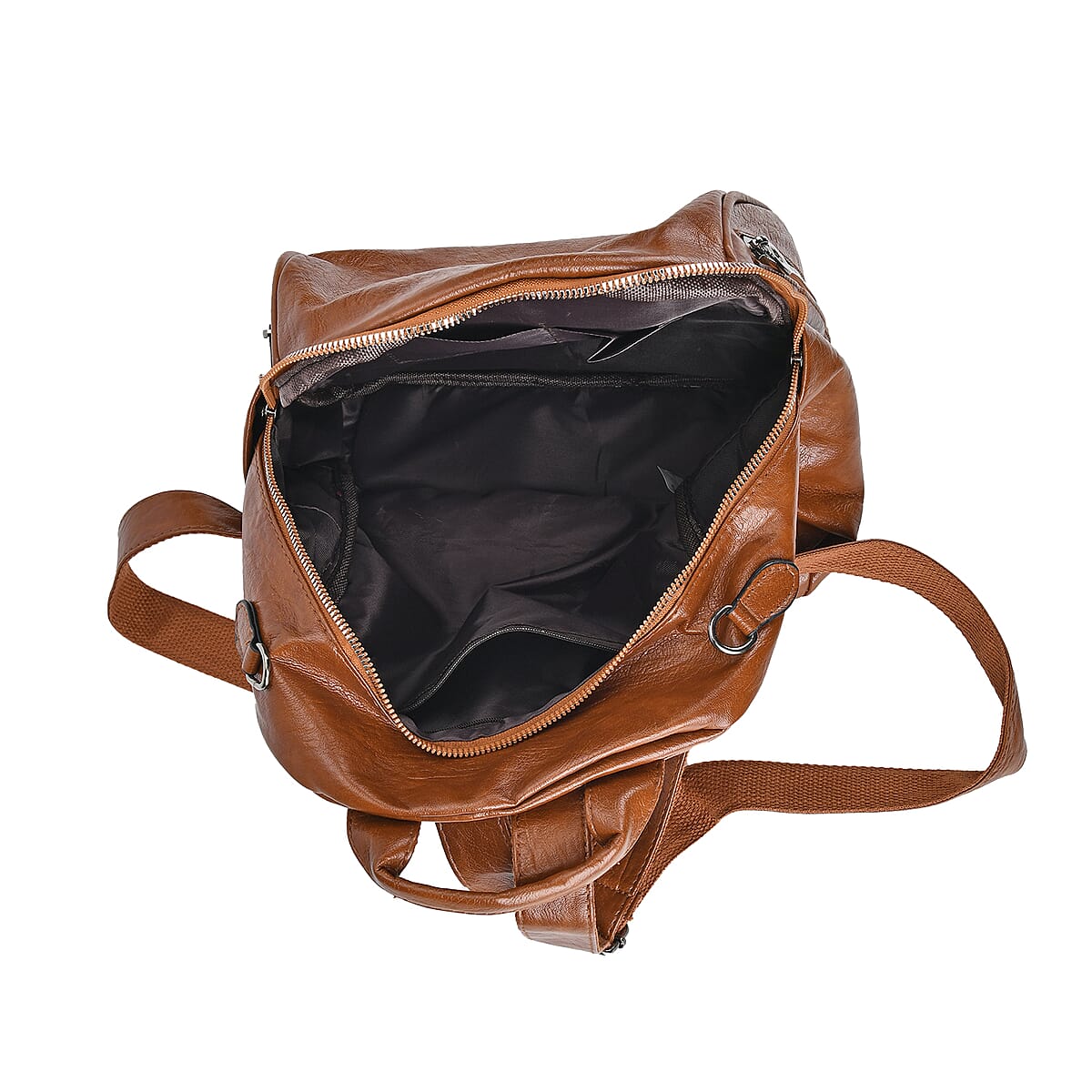 Brown Faux Leather Multi-Pocket Backpack with Handle Drop and Shoulder Strap image number 4
