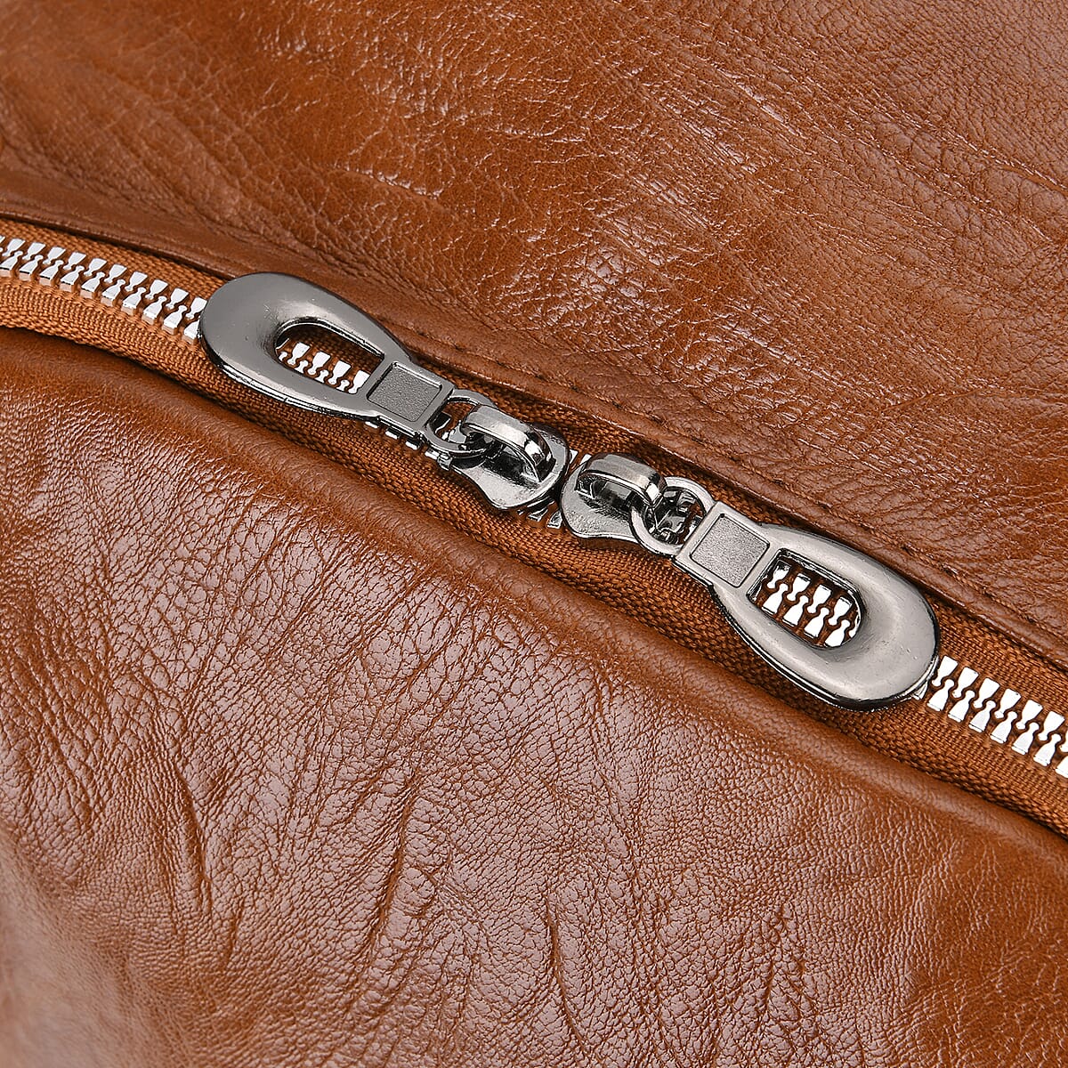 Brown Faux Leather Multi-Pocket Backpack with Handle Drop and Shoulder Strap image number 5