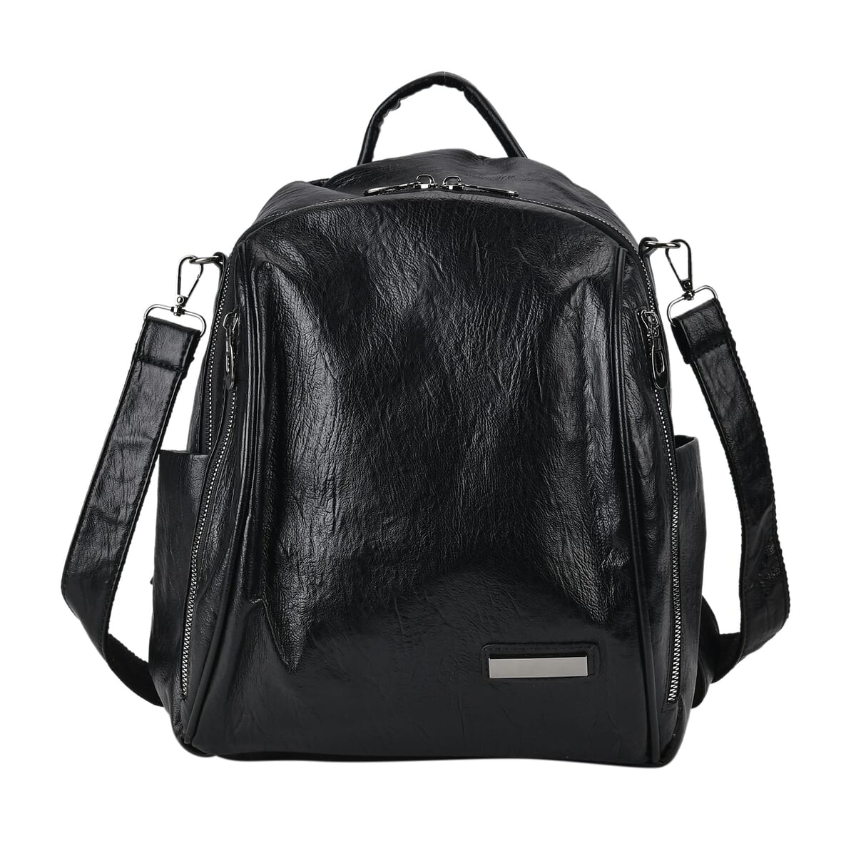 Black Faux Leather Multi-Pocket Backpack with Handle Drop and Shoulder Strap image number 0