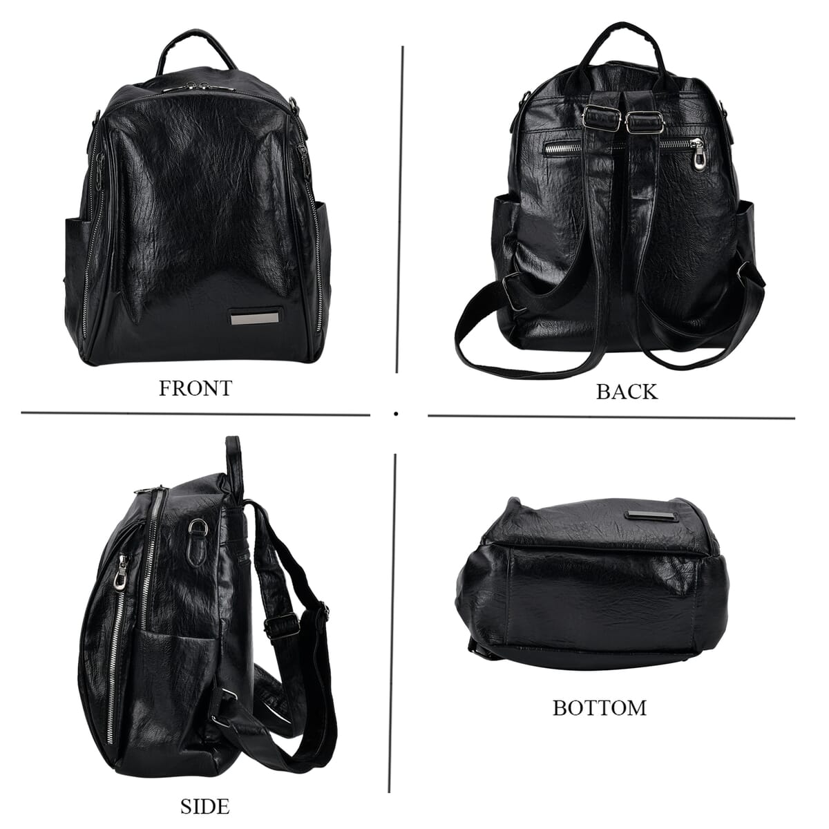 Black Faux Leather Multi-Pocket Backpack with Handle Drop and Shoulder Strap image number 3