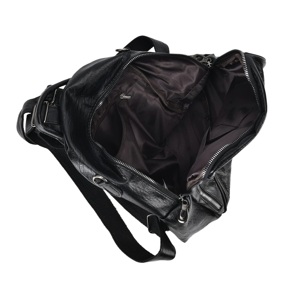Black Faux Leather Multi-Pocket Backpack with Handle Drop and Shoulder Strap image number 4