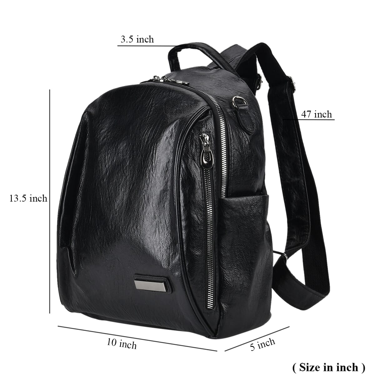 Black Faux Leather Multi-Pocket Backpack with Handle Drop and Shoulder Strap image number 6