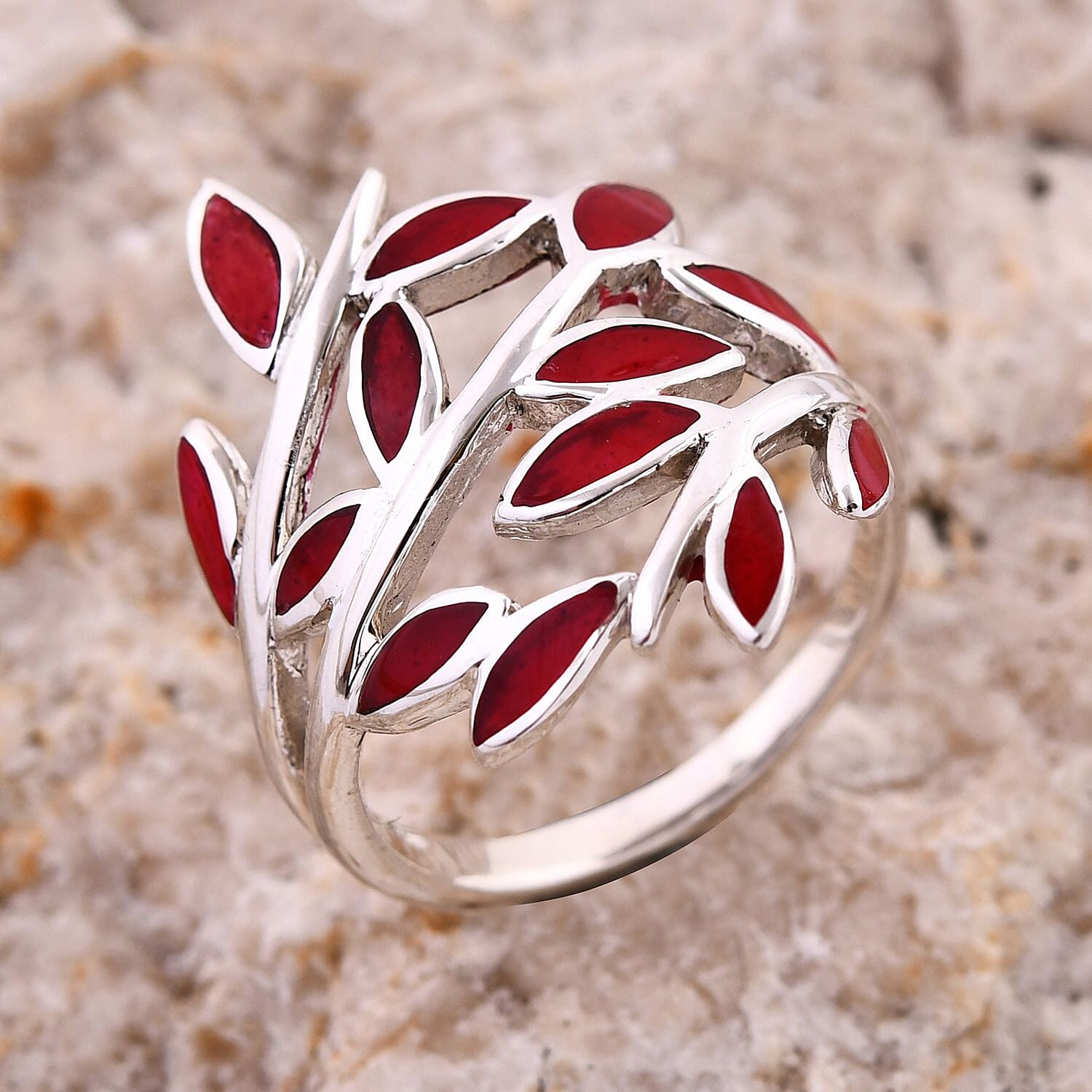 Coral Ring in Sterling Silver (Size 5.5)