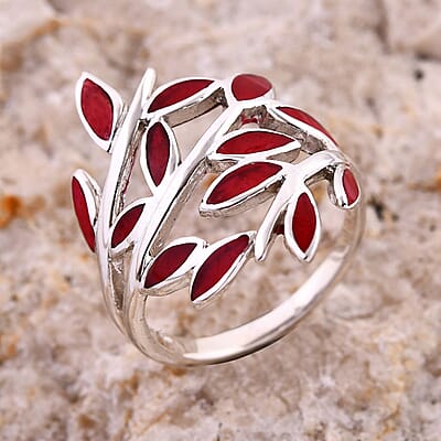 Coral Ring in Sterling Silver (Size 5.5)