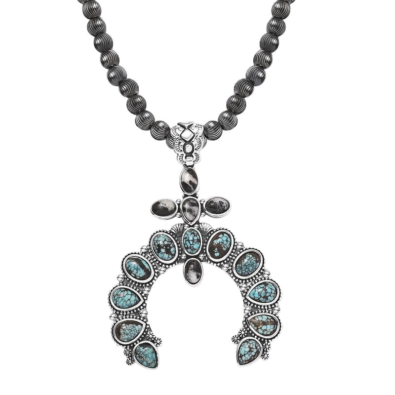 D'Joy Artisan Crafted Blue Moon Turquoise and White Buffalo Naja Necklace 18-20 Inches in Sterling Silver 9.90 ctw