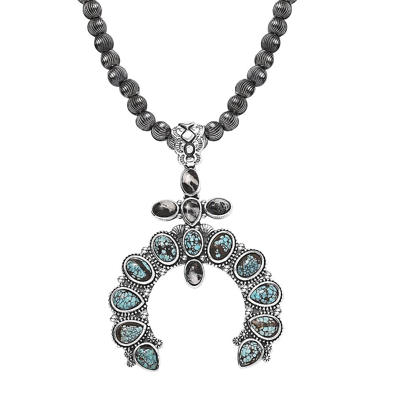 D'Joy Artisan Crafted Blue Moon Turquoise and White Buffalo Naja Necklace 18-20 Inches in Sterling Silver 9.90 ctw