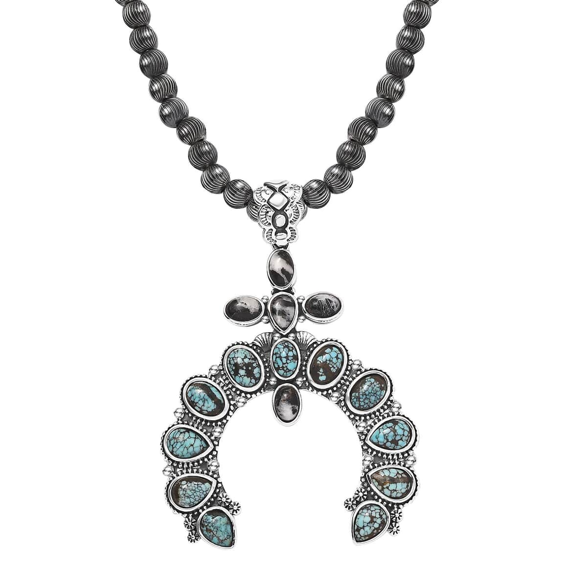 Artisan Crafted Blue Moon Turquoise and White Buffalo Naja Necklace 18-20 Inches in Sterling Silver 9.90 ctw image number 0