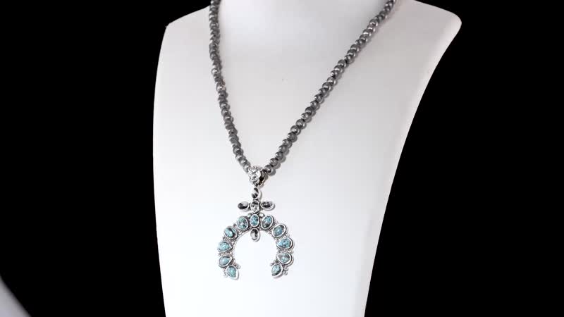 D'Joy Artisan Crafted Blue Moon Turquoise and White Buffalo Naja Necklace 18-20 Inches in Sterling Silver 9.90 ctw