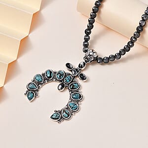 D'Joy Artisan Crafted Blue Moon Turquoise and White Buffalo Naja Necklace 18-20 Inches in Sterling Silver 9.90 ctw