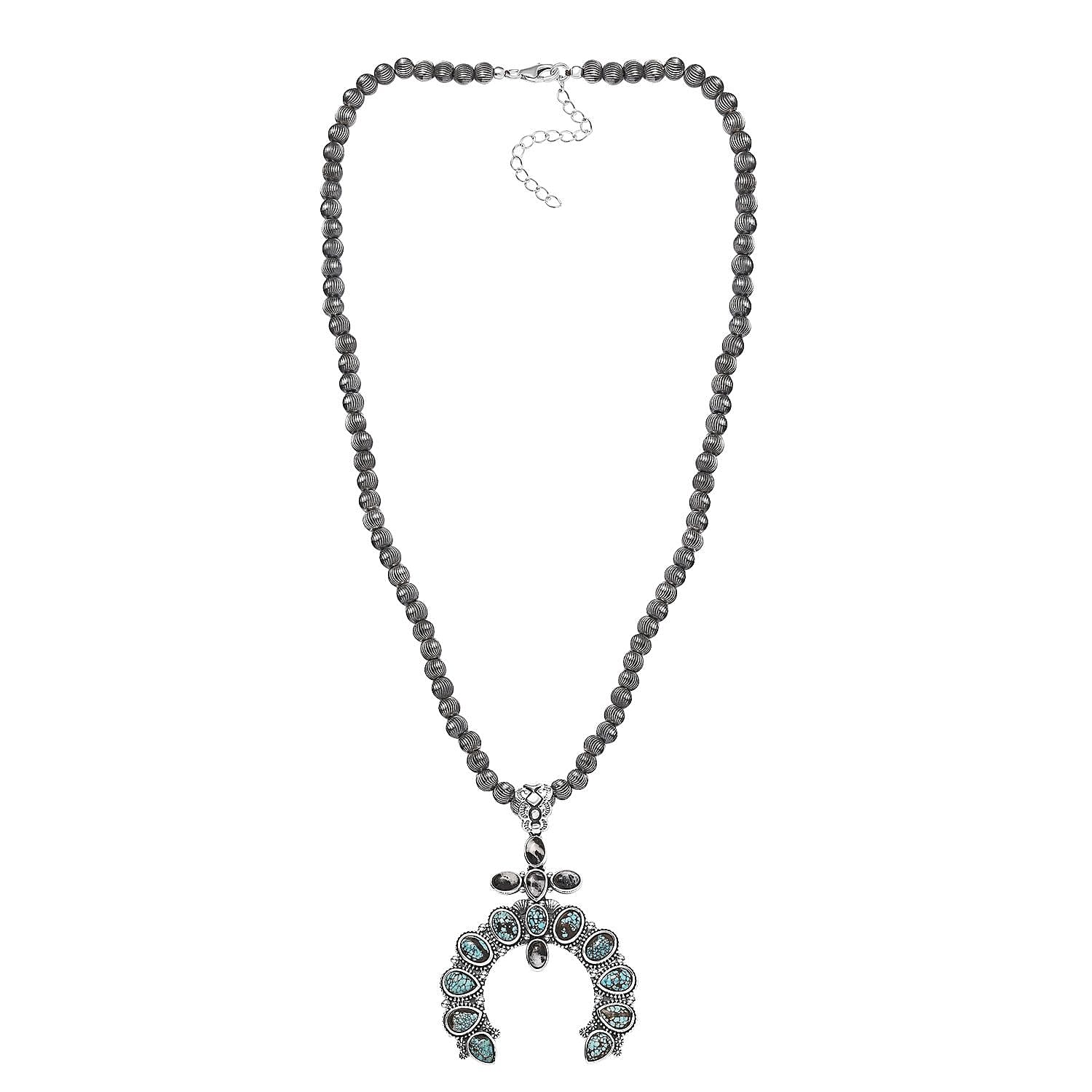 D'Joy Artisan Crafted Blue Moon Turquoise and White Buffalo Naja Necklace 18-20 Inches in Sterling Silver 9.90 ctw