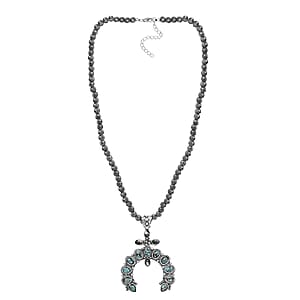 D'Joy Artisan Crafted Blue Moon Turquoise and White Buffalo Naja Necklace 18-20 Inches in Sterling Silver 9.90 ctw